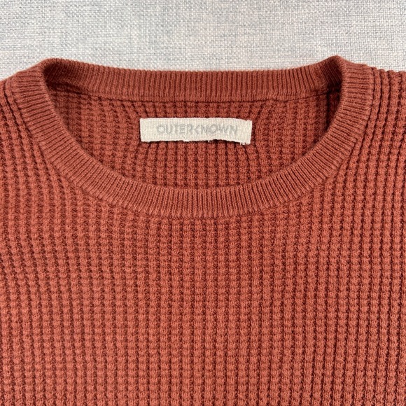 Outerknown Waffle Knit Crewneck Shirt Men L (M) Rust Cotton Minimalist Surf Y2K - Picture 2 of 8